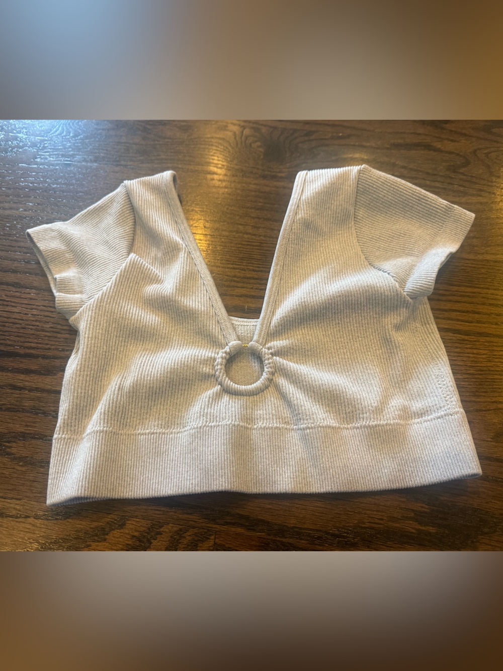 aerie Ribbed Ring-Front Cropped Top — Gray